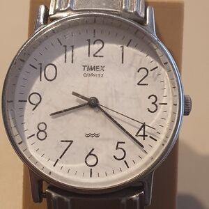 Vtg Timex Silver/White Stainless Steel Men's Watch